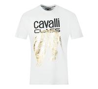 Cavalli Class Mens Large Gold Tiger Stencil Logo White T-Shirt Cotton - Size X-Large