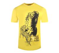 Cavalli Class Mens Large Tiger Design Yellow T-Shirt Cotton - Size 2XL