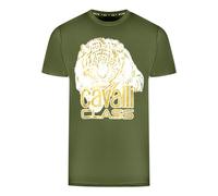 Cavalli Class Mens Large Tiger Logo Green T-Shirt Cotton - Size Medium