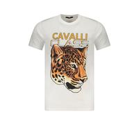 Cavalli Class Mens Leopard Head Graphic Tee - White Cotton - Size 2XL