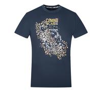 Cavalli Class Mens Leopard Print Silhouette Navy T-Shirt - Blue Cotton - Size X-Large
