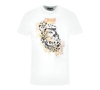 Cavalli Class Mens Leopard Print Silhouette White T-Shirt Cotton - Size 2XL
