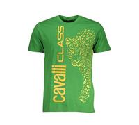Cavalli Class Mens Leopard Print Tshirt Casual Style - Green Cotton - Size Large