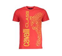 Cavalli Class Mens Leopard Print Tshirt Red - Orange Cotton - Size X-Large