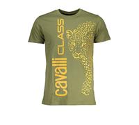 Cavalli Class Mens Leopard Tshirt Short Sleeve Crew Neck Tee - Khaki Cotton - Size 2XL