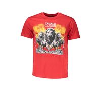 Cavalli Class Mens Lion Graphic Tee - Red Cotton - Size X-Large