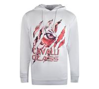 Cavalli Class Mens Peeking Tiger Design White Hoodie Cotton - Size 2XL
