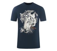 Cavalli Class Mens Printed Logo Navy Blue T-Shirt Cotton - Size Large