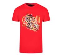 Cavalli Class Mens Slashed Tiger Print Bold Logo Red T-Shirt Cotton - Size 2XL