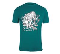 Cavalli Class Mens Tiger Floral Logo Green T-shirt Cotton - Size Large