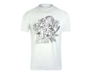 Cavalli Class Mens Tiger Floral Logo White T-shirt Cotton - Size Medium