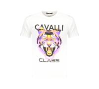 Cavalli Class Mens Tiger Graphic Tee - White Cotton - Size Large