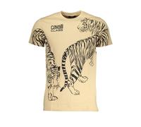 Cavalli Class Mens Tiger Print Crew Neck Tee - Beige Cotton - Size X-Large