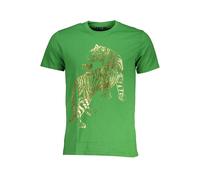 Cavalli Class Mens Tiger Print Tee Short Sleeve Crew Neck - Green Cotton - Size Medium