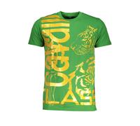 Cavalli Class Mens Tiger Print Tshirt Gold - Lime Green Cotton - Size Large