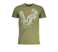 Cavalli Class Mens Tiger Tee Short Sleeve Crew Neck - Khaki Cotton - Size Medium