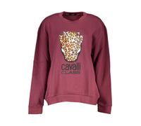 Cavalli Class Womens Leopard Print Crew Neck Sweatshirt - Dark Red Cotton - Size Medium