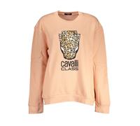 Cavalli Class Womens Leopard Print Crewneck Sweatshirt - Peach Cotton - Size Small