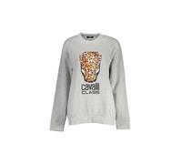 Cavalli Class Women's Long Sleeve Fleece Sweatshirt with Printed Logo - Gray Sweaters in Grey | Size: Large Cavalli Class Grey L