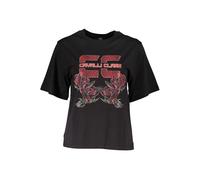 Cavalli Class Womens Roses Leopard Print Graphic Tee - Black Cotton - Size X-Small