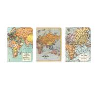 Cavallini - Set of 3 Mini Notebooks - Vintage World Maps - Lined, Blank & Graph Interiors