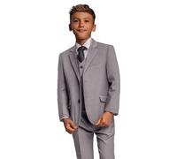 Cavani Boys’ Slim Fit Formal Suit, Pageboy Wedding Prom Communion Outfit Light Grey, 3 PC Reegan, Age 6 Years