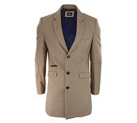 Cavani Mens Smart Casual 3/4 Wool Overcoat Jacket Herringbone Tweed 3 Button Coat - Camel 46