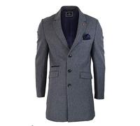 Cavani Mens Smart Casual 3/4 Wool Overcoat Jacket Herringbone Tweed 3 Button Coat - Grey 50