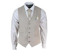 Cavani Mens Waistcoat Tweed Check Herringbone Vintage Classic Double Breasted 1920s - Sandon Cream 42