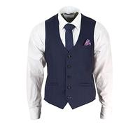 Cavani Mens Waistcoat Tweed Check Herringbone Vintage Classic Double Breasted 1920s - seeba Navy 38