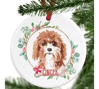 Cavapoo Christmas Ornament - Personalised Dog Tree Decoration - Ceramic Bauble with Gift Box - Custom Festive Keepsake - UK Made Pet Memorial for Cavapoo Lovers