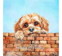 Cavapoo Dog Art Square Birthday Card - Happy Gift For Her Him Friend Mum Dad Sister Brother Animal Cute Illustrated Wildlife Premium Quality Blank Inside Envelope Included Uk