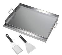 CAVATINY Stainless Steel Grill Plate, 54 x 41 x 8 cm, Universal BBQ Plancha Suitable for Weber Gas Grill and Charcoal Grill, Grill Plate with Grill Spatula Scraper Set