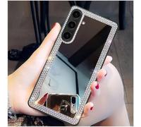 Cavdycidy Designer for Samsung Galaxy S24 Mirror Case for Women with Bling Rhinestone, Stick on Mirror for Phone Case,Luxury Shiny Crystal Protective Cover for Outdoor Makeup for Girl(Glitter Diamond)