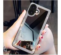 Cavdycidy for iPhone 17 Mirror Case for Women with Bling Rhinestone, Stick on Mirror for Phone Case,Luxury Shiny Crystal Protective Cover for Outdoor Makeup for Girl(Glitter Diamond)