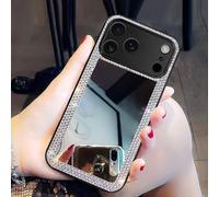 Cavdycidy for iPhone 17 Pro Max Mirror Case for Women with Bling Rhinestone, Stick on Mirror for Phone Case,Luxury Shiny Crystal Protective Cover for Outdoor Makeup for Girl