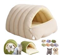 Cave Cat Bed, Cozy Monster Cat Bed, Cozy Cave Dog Bed, Soft Plush Winter Cave Pet Bed with Removable & Washable Cushioned, Winter Warm Cats House Tent Bed for Cats and Small Dogs (#Beige, M)