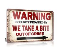 Cave Door Sign Warning Security Provided By We Take A Bite Out Of Crime Tin Sign Metal Bar Decor Bedroom Door Decorations(20X30CM)