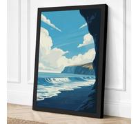 Cave Framing the Sea Coastal Canvas Wall Art Print 24x16 Inch