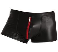 Cave Hero Latex-like shorts with front zip - wetlook shorts with zip, black/red, XXL