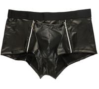 Cave Hero Latex-like shorts with front zip - wetlook shorts with zip, Black - Two Zipper, L