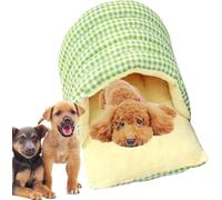 Cave House for Puppies in Cotton, Cute Closed Sleeping Bag, Soft and Warm Mat for Kennel, Soft in Thickened Scottish Plush | Non-slip bottom(Green)