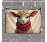 Cave Man Bar Cozy Sheep in Plaid Scarf: A Warm Winter Portrait Tapestry Man CABE Decor Flags for Room Teen(100X150CM)