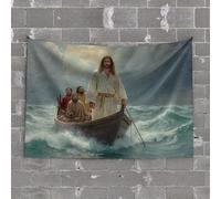 Cave Man Bar Jesus Walking On Water with Disciples Tapestry Men Cave Decor Bedroom Wall Decor Above Bed(100X150CM)