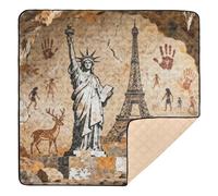 Cave Painting Style Statue of Liberty & Eiffel Tower Soft Padded Baby Activity Play Mat for Floor One-Piecing Activity Gym Mat for Baby Toddler Infant, 50'' x 50''