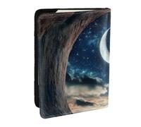 Cave Star Moon View Printed Passport Holder,Travel Pu Leather Passport Cover Case Organiser for Men Women,6.5 Inch