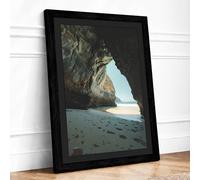 Cave to Shoreline Coastal Framed Wall Art Print A4 Black
