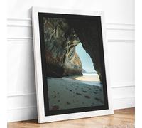 Cave to Shoreline Coastal Framed Wall Art Print A4 White