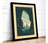 Cave View at Horizon Vintage Framed Wall Art Print A2 Black
