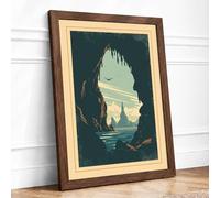 Cave View at Horizon Vintage Framed Wall Art Print A2 Walnut